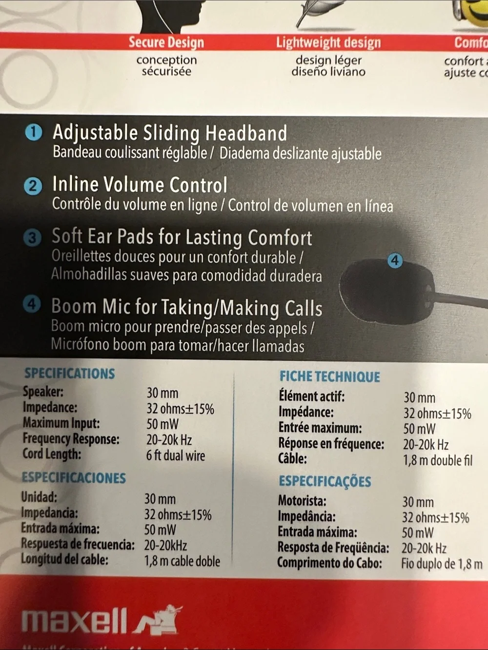 Maxell Black Headset with Boom Mic - 3.5mm to PC Y Adapter